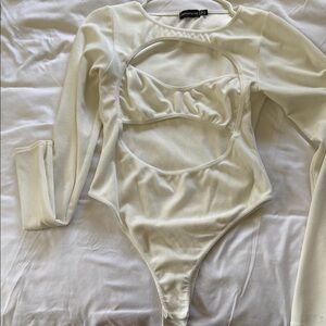 Cream Long Sleeve Cutout Bodysuit